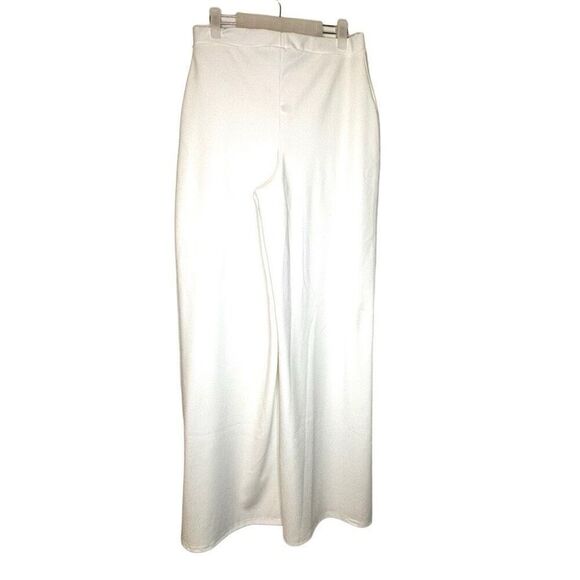 Missguided Y2K Flat Front Stretch  Flared Wide Leg Trouser Pants White Size 10 - Picture 2 of 4